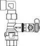 Anschlussset mit einem knickbaren Anschlussstück, Ventil und Schraubverbindungen, hergestellt von IMI Hydronic Engineering, geeignet für verschiedene Rohrsysteme.